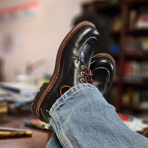 View photo of Grant Stone Brass Boot in Horween Black Chromexcel