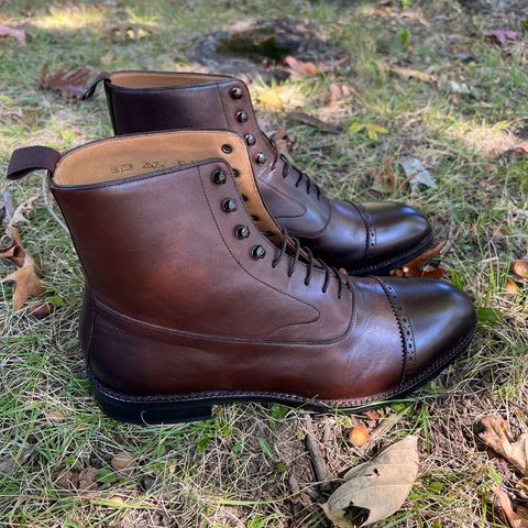 View photo of Beckett Simonon Elliot Balmoral Boots in Gruppo Mastrotto Brown Full-Grain Calfskin