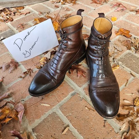 View photo of Beckett Simonon Elliot Balmoral Boots in Gruppo Mastrotto Brown Full-Grain Calfskin