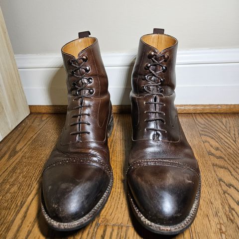 View photo of Beckett Simonon Elliot Balmoral Boots in Gruppo Mastrotto Brown Full-Grain Calfskin