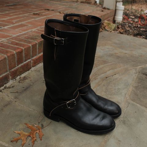 View photo of Black Sign Aviator Boots in Black Teacore Horsebutt