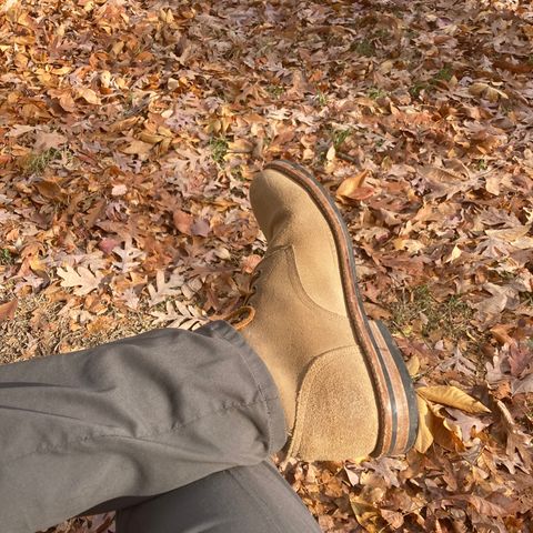 View photo of Oak Street Bootmakers Trench Boot in Horween Natural Chromexcel Roughout