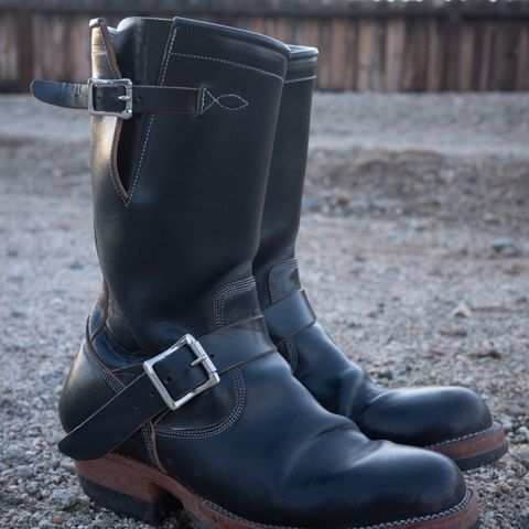 View photo of Prof Barnets Bulky Neocliffwood Engineer Boots in Maryam Black Teacore TPR Horsebutt