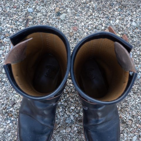 View photo of Prof Barnets Bulky Neocliffwood Engineer Boots in Maryam Black Teacore TPR Horsebutt