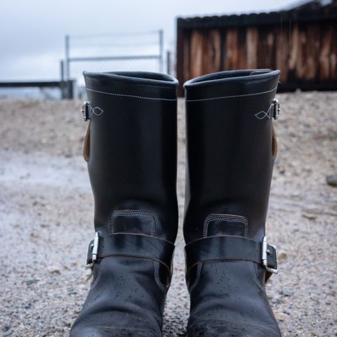 View photo of Prof Barnets Bulky Neocliffwood Engineer Boots in Maryam Black Teacore TPR Horsebutt