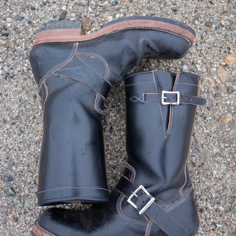 View photo of Prof Barnets Bulky Neocliffwood Engineer Boots in Maryam Black Teacore TPR Horsebutt