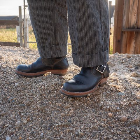 View photo of Prof Barnets Bulky Neocliffwood Engineer Boots in Maryam Black Teacore TPR Horsebutt