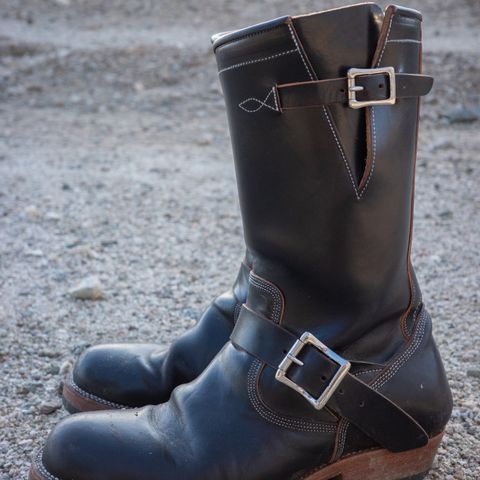 View photo of Prof Barnets Bulky Neocliffwood Engineer Boots in Maryam Black Teacore TPR Horsebutt