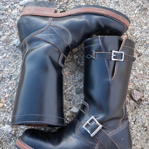 View photo of Prof Barnets Bulky Neocliffwood Engineer Boots in Maryam Black Teacore TPR Horsebutt