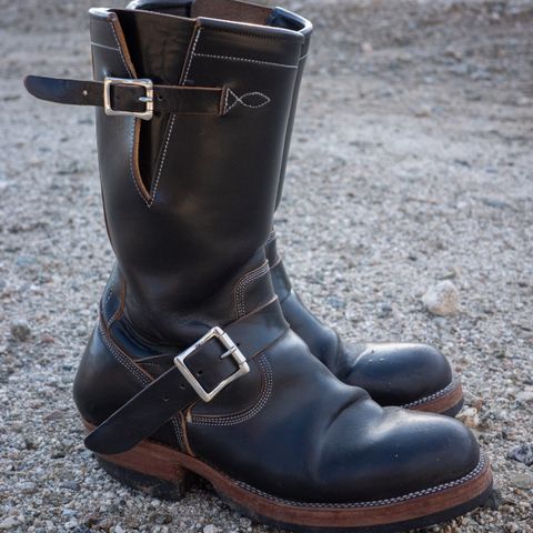 View photo of Prof Barnets Bulky Neocliffwood Engineer Boots in Maryam Black Teacore TPR Horsebutt