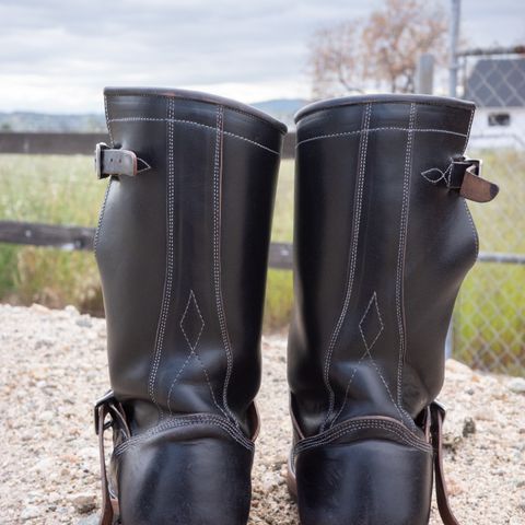 View photo of Prof Barnets Bulky Neocliffwood Engineer Boots in Maryam Black Teacore TPR Horsebutt