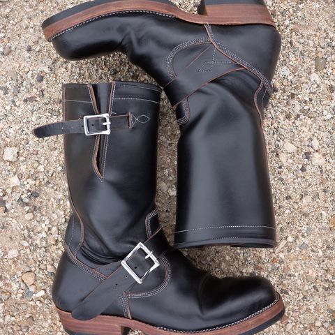 View photo of Prof Barnets Bulky Neocliffwood Engineer Boots in Maryam Black Teacore TPR Horsebutt