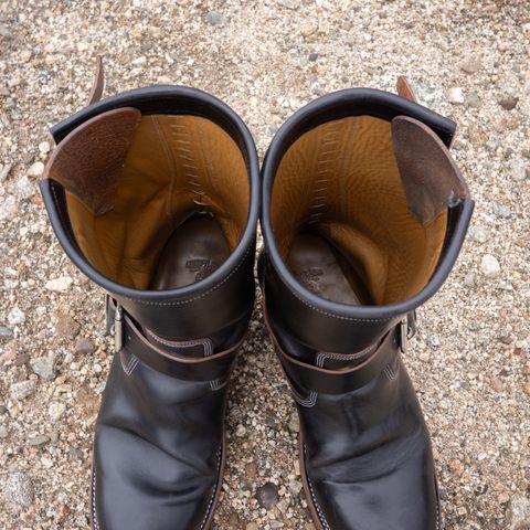 View photo of Prof Barnets Bulky Neocliffwood Engineer Boots in Maryam Black Teacore TPR Horsebutt