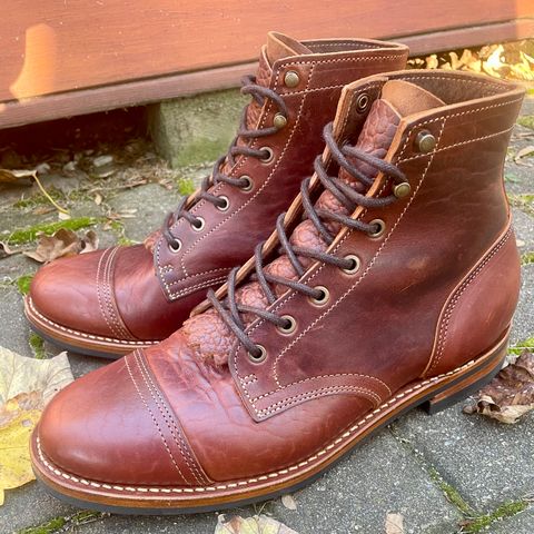 View photo of Truman Cap Toe Boot in Gallun leathers Cognac Horse Rump