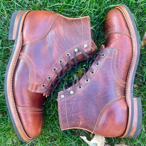 View photo of Truman Cap Toe Boot in Gallun leathers Cognac Horse Rump