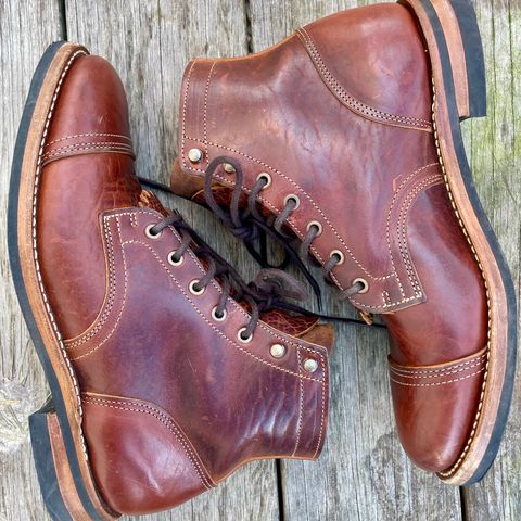 View photo of Truman Cap Toe Boot in Gallun leathers Cognac Horse Rump