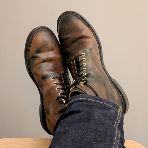 Grant Stone Edward Boot in Horween Marbled Black Shell Cordovan