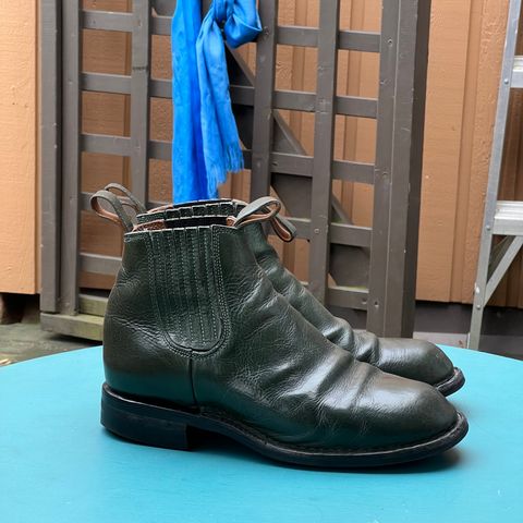 View photo of Dierkes Covered gusset Chelsea Boot in Conceria Puccini Attilio Dark Green Koala