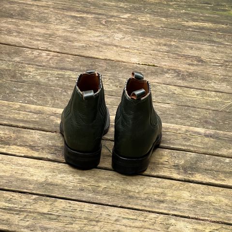 View photo of Dierkes Covered gusset Chelsea Boot in Conceria Puccini Attilio Dark Green Koala