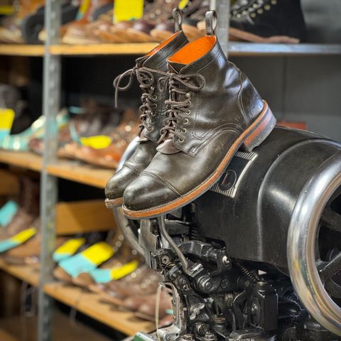 View photo of Bordon Tukano Boots in Wickett & Craig Olive H Latigo