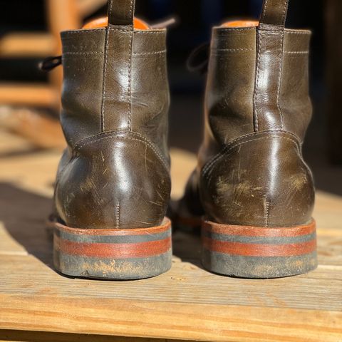 View photo of Bordon Tukano Boots in Wickett & Craig Olive H Latigo