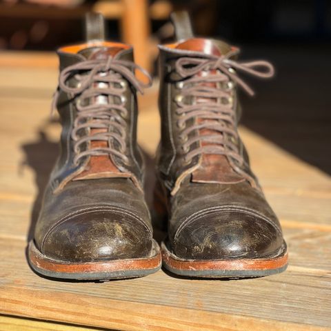 View photo of Bordon Tukano Boots in Wickett & Craig Olive H Latigo