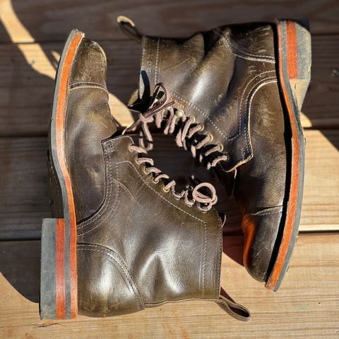 View photo of Bordon Tukano Boots in Wickett & Craig Olive H Latigo