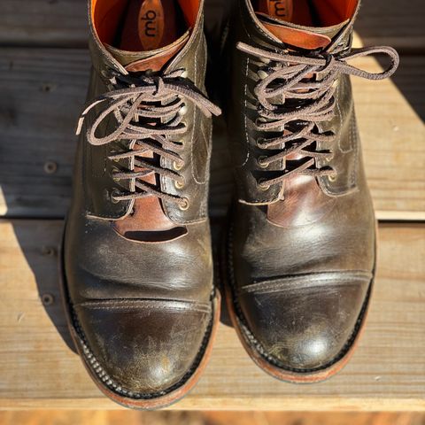 View photo of Bordon Tukano Boots in Wickett & Craig Olive H Latigo