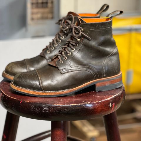 View photo of Bordon Tukano Boots in Wickett & Craig Olive H Latigo