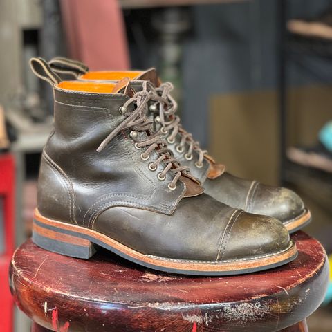 View photo of Bordon Tukano Boots in Wickett & Craig Olive H Latigo