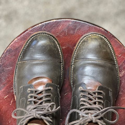 View photo of Bordon Tukano Boots in Wickett & Craig Olive H Latigo