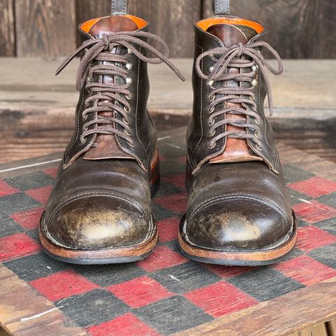 View photo of Bordon Tukano Boots in Wickett & Craig Olive H Latigo