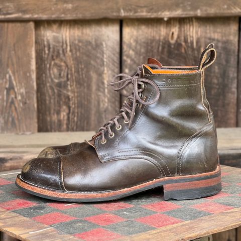 View photo of Bordon Tukano Boots in Wickett & Craig Olive H Latigo