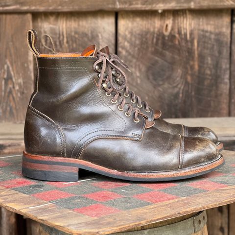 View photo of Bordon Tukano Boots in Wickett & Craig Olive H Latigo