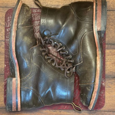 View photo of Bordon Tukano Boots in Wickett & Craig Olive H Latigo