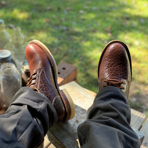 View photo of Caswell Boot Company Shaw in Maverick Leather Chocolate Glazed Shrunken Bison