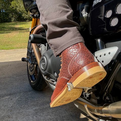 View photo of Caswell Boot Company Shaw in Maverick Leather Chocolate Glazed Shrunken Bison