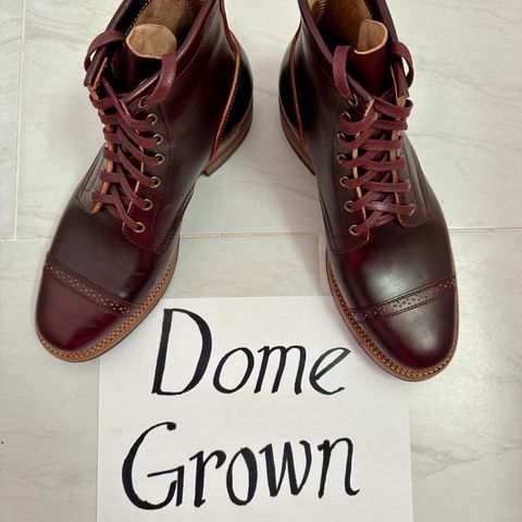 Flame Panda Brogue Cap Toe Service Boot in Maryam Burgundy-Overdyed Horsebutt
