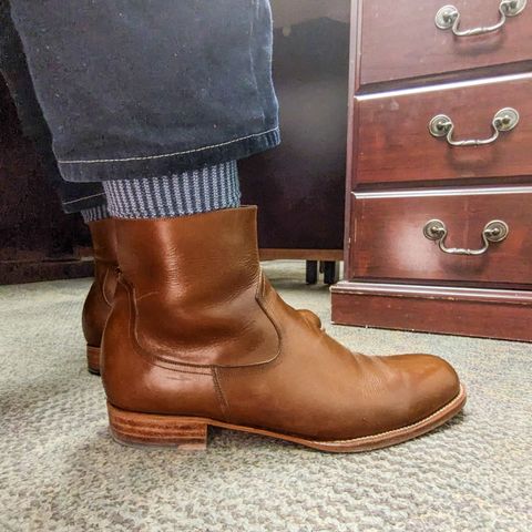 View photo of Sapatero Side Zip in Philippine Dark Mustard Calf