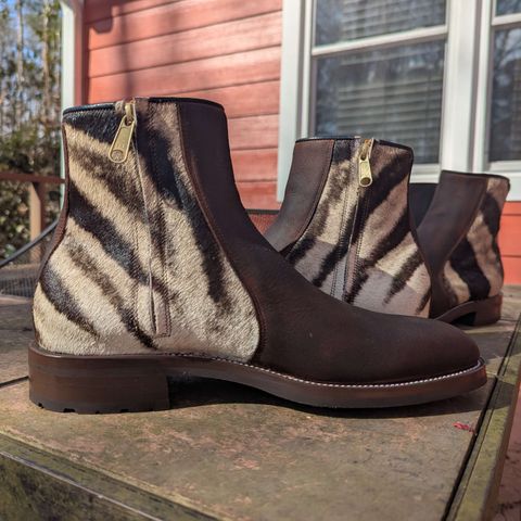 Arno Bliskavka in C.F. Stead Polo Brown Unicorn Elk & Zebra Hair On Hide
