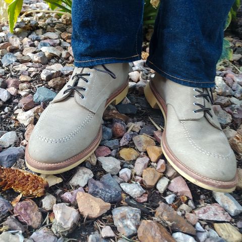 View photo of Quan Shoemaker Moc Toe in Canvas Kudu