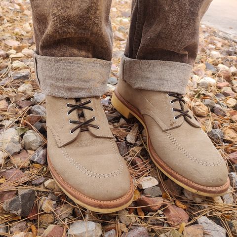 View photo of Quan Shoemaker Moc Toe in Canvas Kudu