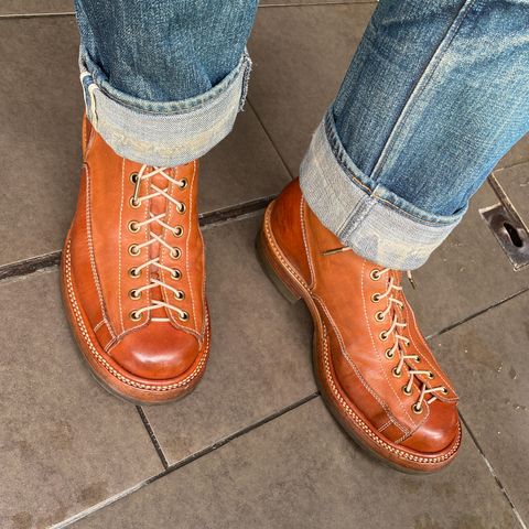 Flame Panda Monkey Boot in Tochigi Natural Cowhide & Maryam Natural Horsebutt