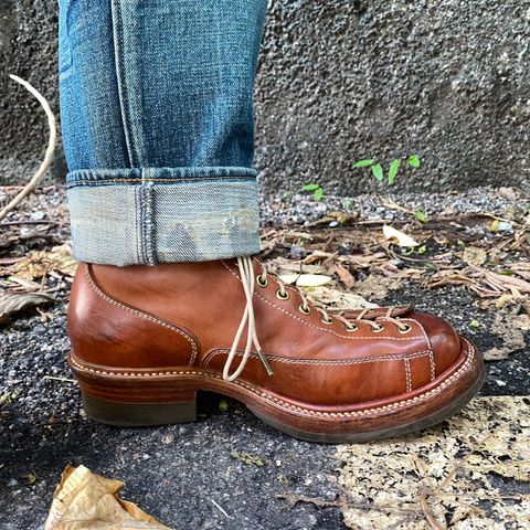 View photo of Flame Panda Monkey Boot in Tochigi Natural Cowhide & Maryam Natural Horsebutt