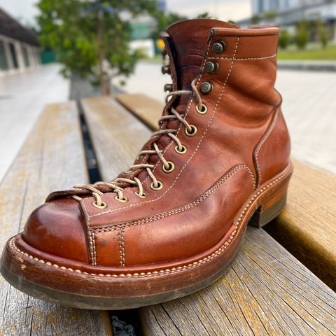 View photo of Flame Panda Monkey Boot in Tochigi Natural Cowhide & Maryam Natural Horsebutt