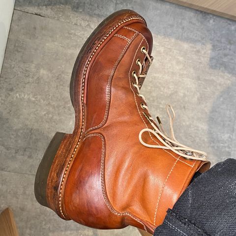 View photo of Flame Panda Monkey Boot in Tochigi Natural Cowhide & Maryam Natural Horsebutt