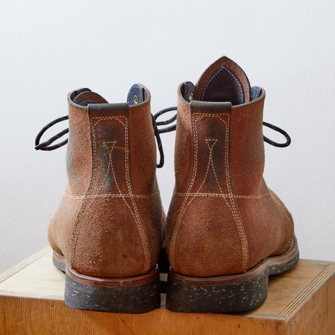 View photo of Unsung U 22-1 Slog Boot in Wickett & Craig Chestnut Oiled Latigo Roughout