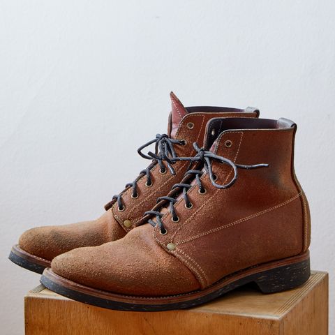 View photo of Unsung U 22-1 Slog Boot in Wickett & Craig Chestnut Oiled Latigo Roughout