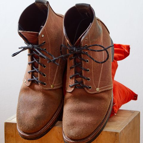 View photo of Unsung U 22-1 Slog Boot in Wickett & Craig Chestnut Oiled Latigo Roughout