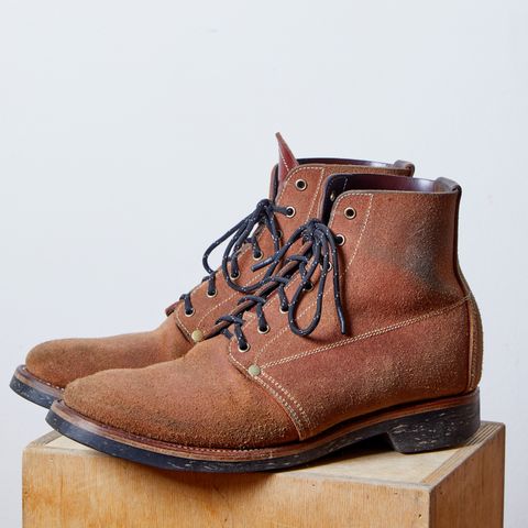 View photo of Unsung U 22-1 Slog Boot in Wickett & Craig Chestnut Oiled Latigo Roughout